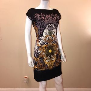 Viviana Gabeiras Sheath Scuba Dress NEW Size Medium Black Orange